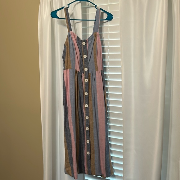 Cato Dresses & Skirts - Cato Striped Pink Blue Sleeveless Midi Dress Medium